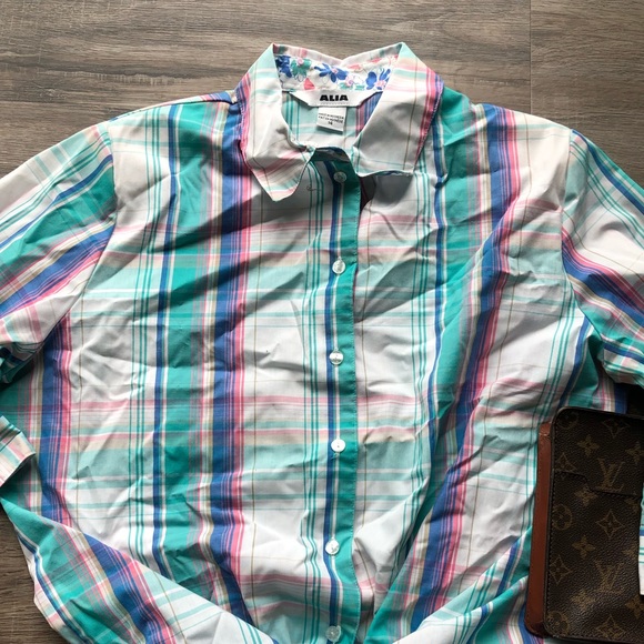 Vintage Alia Short Sleeve Plaid Button Up Shirt J - Picture 3 of 5